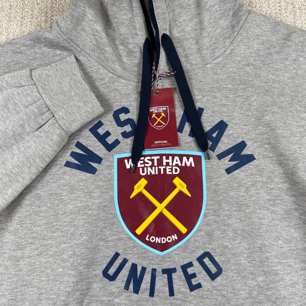 NEW West Ham United Mens 3XL Gray Graphic Logo Fleece Pullover Hoodie
